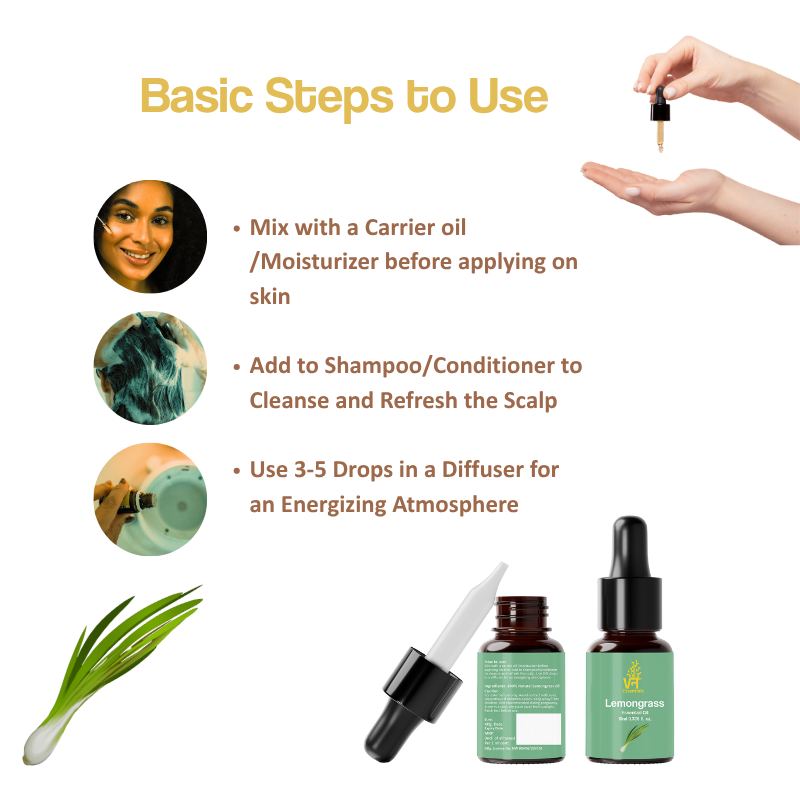 Lemongrass Essential Oil for Shining Hair & Glowing Skin |Hydrates Skin Improves Hair Texture