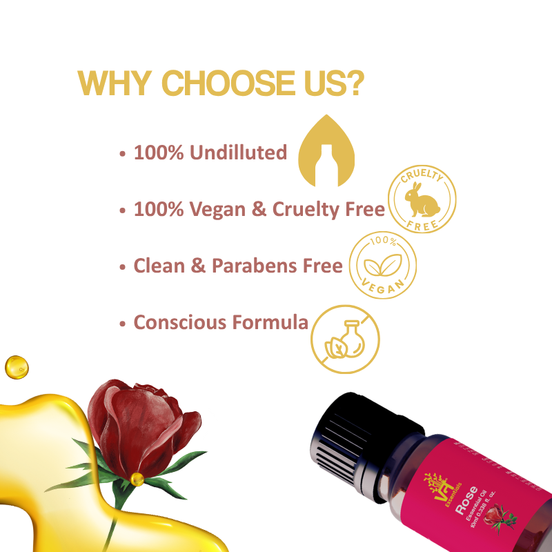 Rose Essential Oil for Diffuser, Improves Even Skin Tone