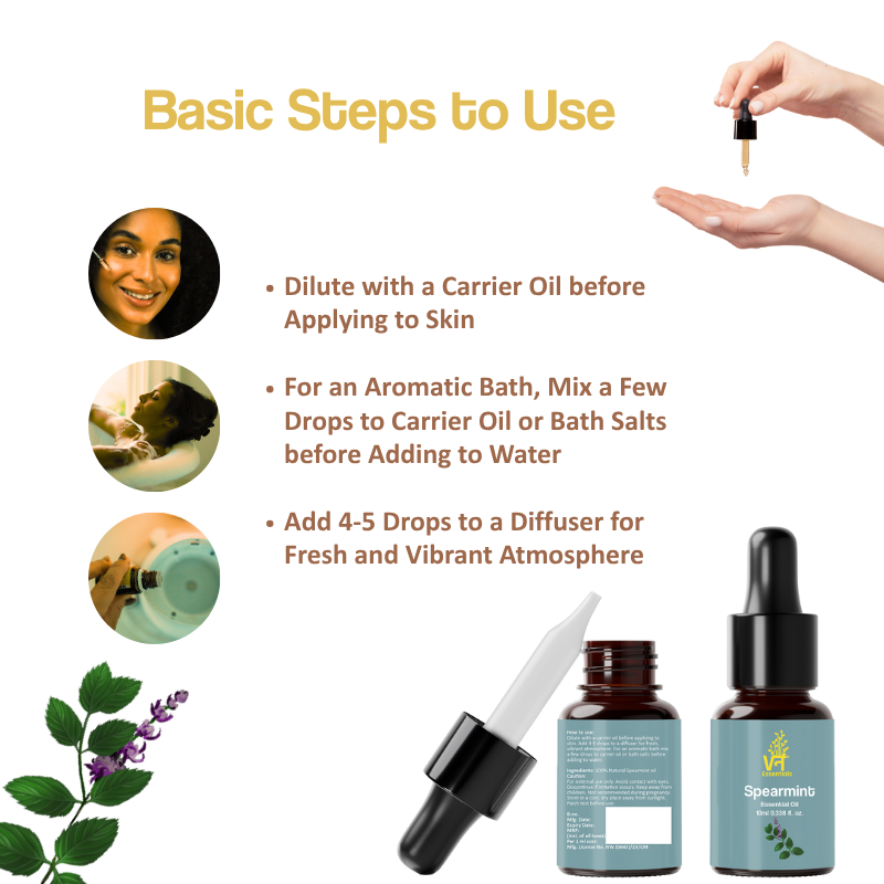 Spearmint Essential Oil for Aromatherapy, Hair, Skin & Body